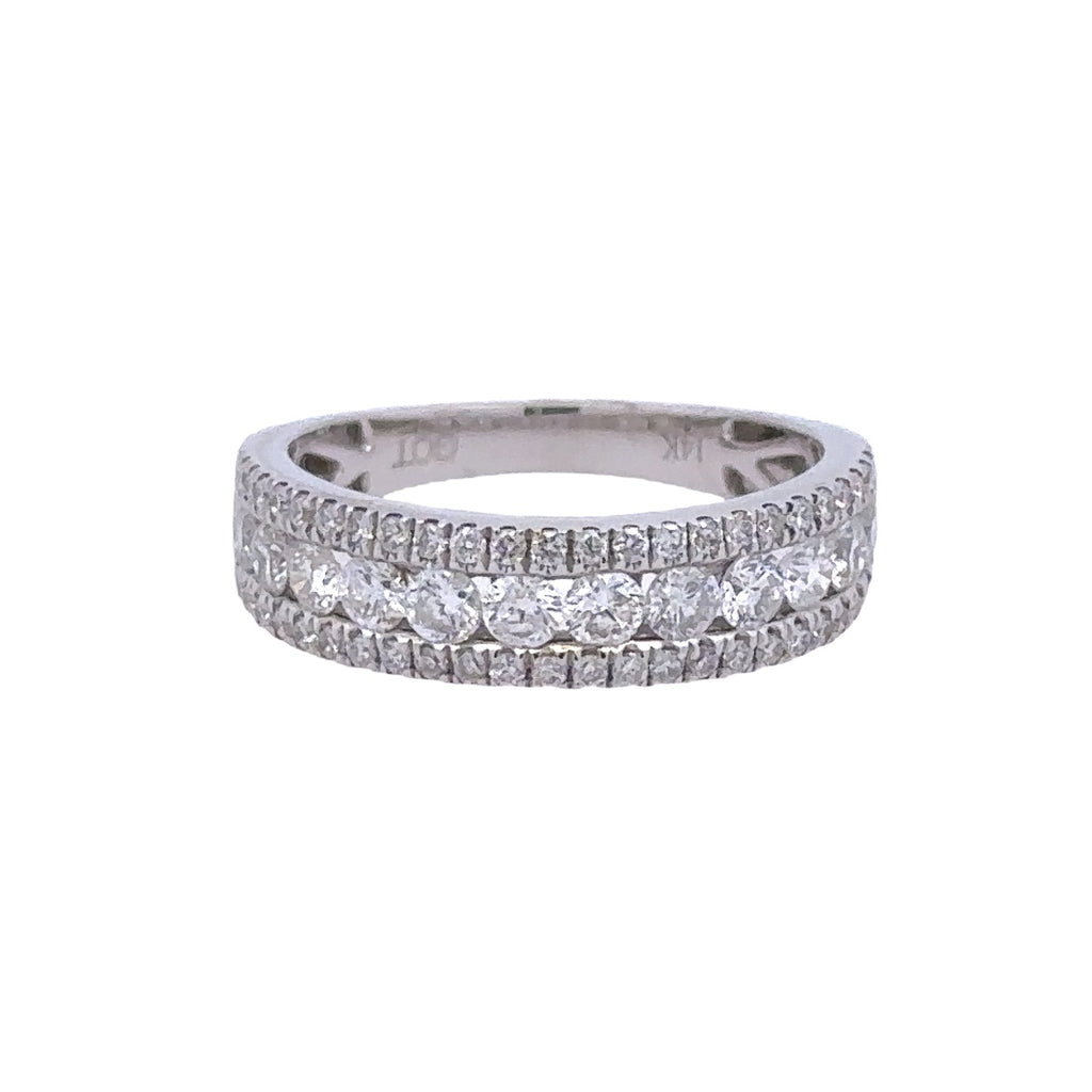 Lined Three Row Anniversary Ring | 14k White