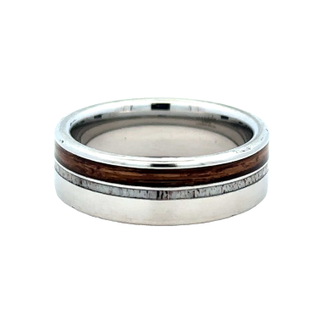 White Serenium 8Mm Flat With 1Mm Antler, And 2Mm Bourbon Wedding Band