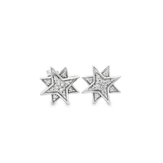 Lady's White Sterling Silver Starburst Earrings With 0.10Tw Round H/I