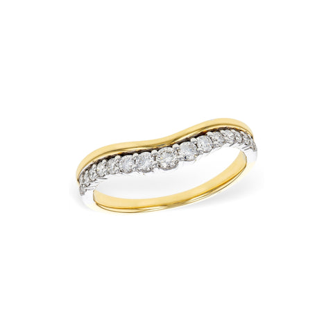 14 Karat Yellow and White Gold Curved Anniversary Ring with .30ctw Round Brilliant Cut Diamonds