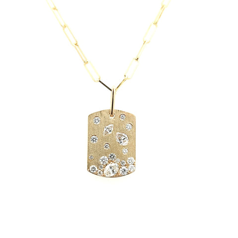 Lady's Yellow 14 Karat Dog Tag, With Inlay Pendant Length 18 With 0.72