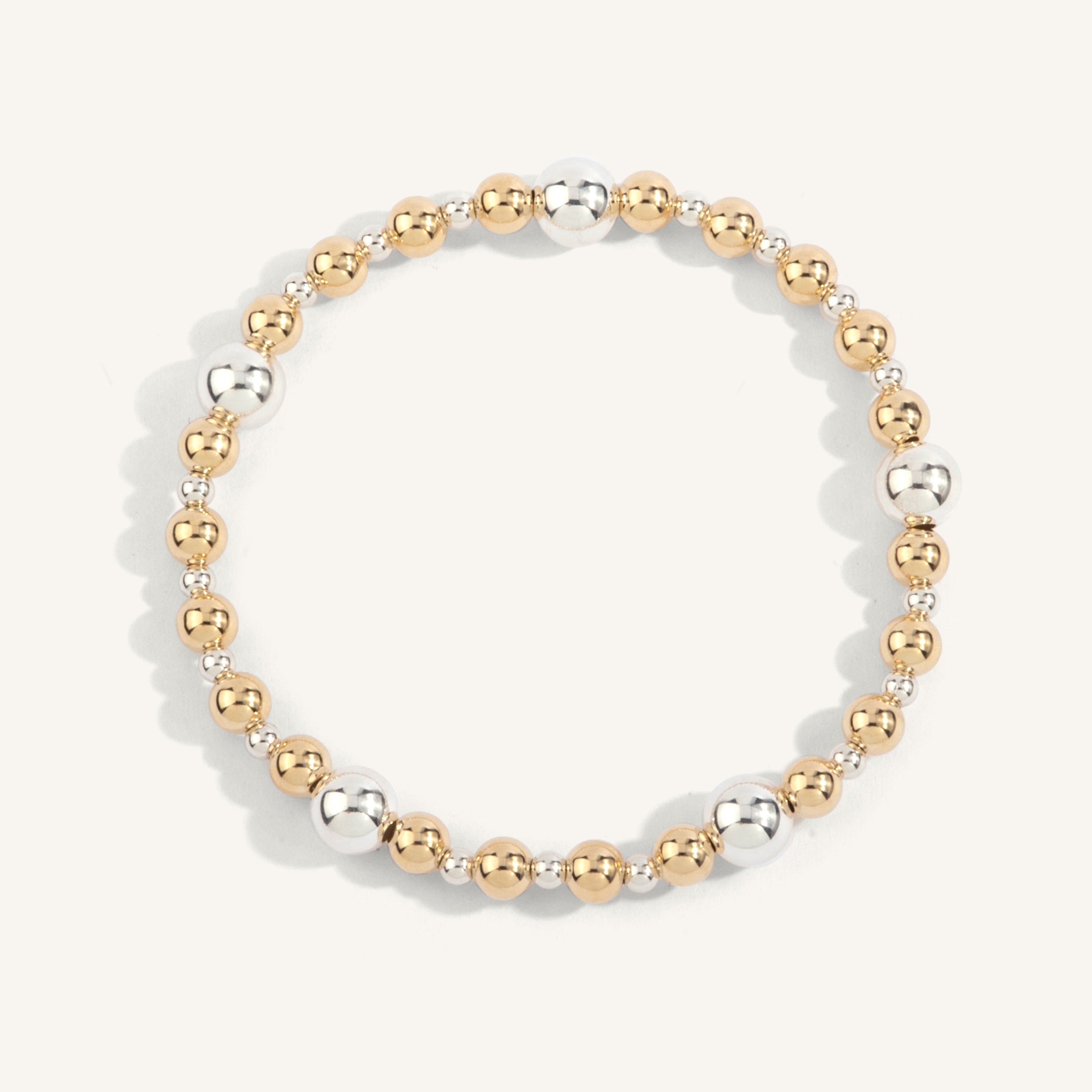 5mm Gold Filled Beads with 3mm and 7mm Sterling Silver Beads 7''