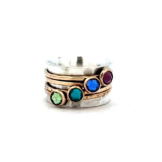 Lady's Tt Ss/14K Gold Filled Golden Birthstone Spinner With Four Bezel