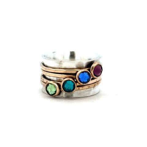 Lady's Tt Ss/14K Gold Filled Golden Birthstone Spinner With Four Bezel