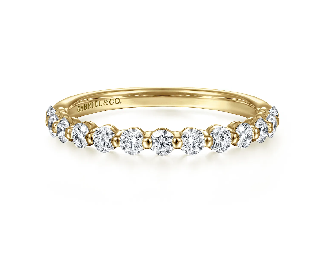 Lady's Yellow 14 Karat Single Prong Band Anniversary Ring With 13 = 0.50Tw Round G/H Si2 Diamonds