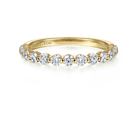 Lady's Yellow 14 Karat Single Prong Band Anniversary Ring With 13 = 0.50Tw Round G/H Si2 Diamonds