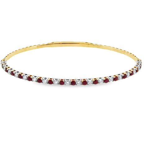 14 Karat Yellow and White Gold Alternating 1.00ctw Rubies and .70ctw Diamonds Bangle