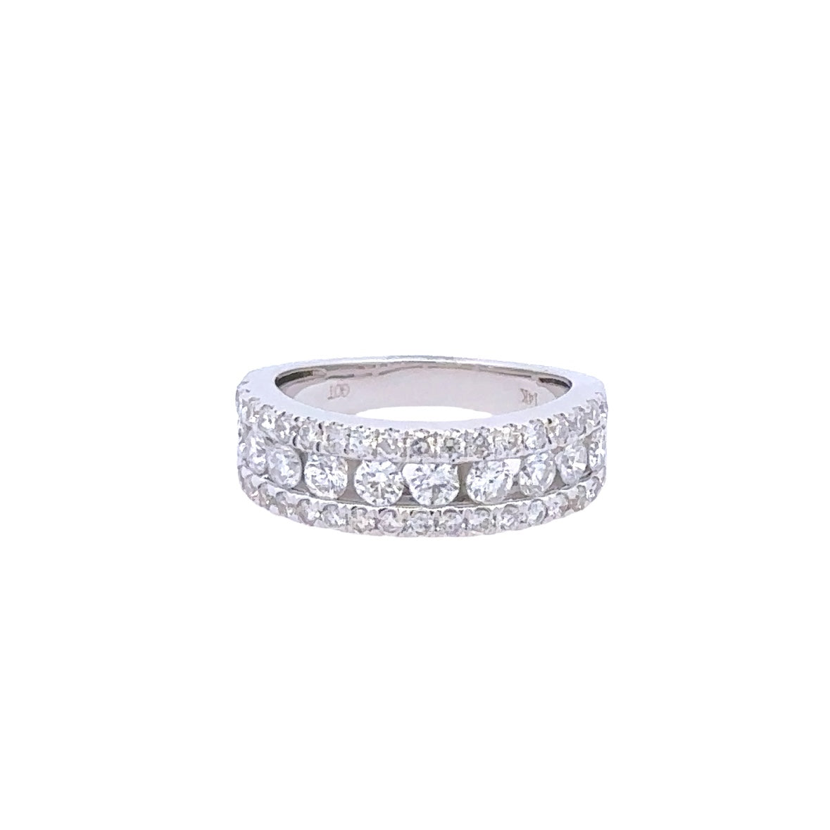 Lady's White 14 Karat Lined, Three Row Anniversary Ring With 46=1.50Tw