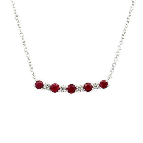 Lady's Yellow 14 Karat Alternating Bar Necklace With 5=0.58Tw Round Ru