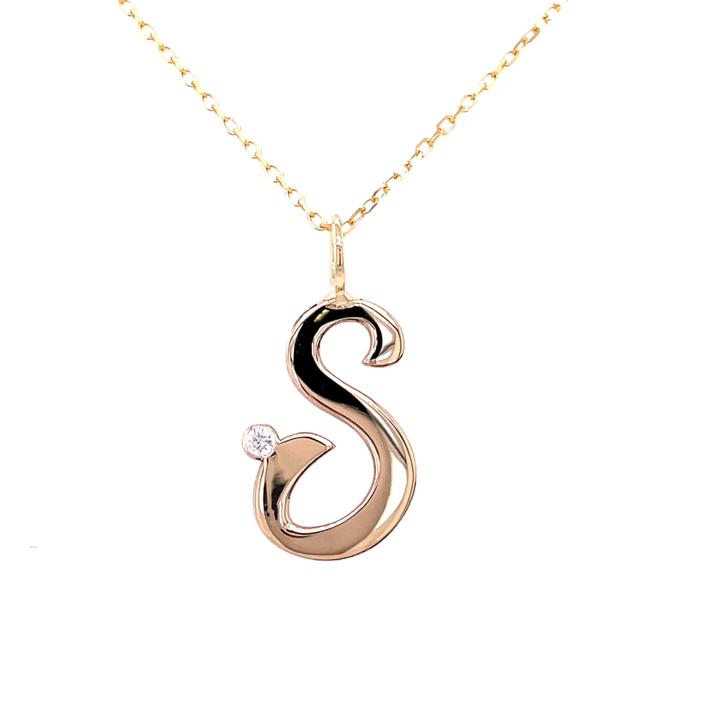 Script Letter "S" Necklace | 14k Yellow