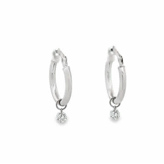 Hoop With Dangling Diamonds Earrings | 14k White