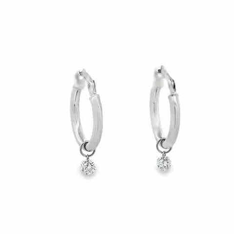 Hoop With Dangling Diamonds Earrings | 14k White