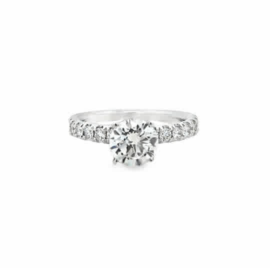 14 Karat White Gold Engagement Ring with 7.5mm Round Cubic Zirconium, and  .50ctw Round Brilliant Cut Diamonds
