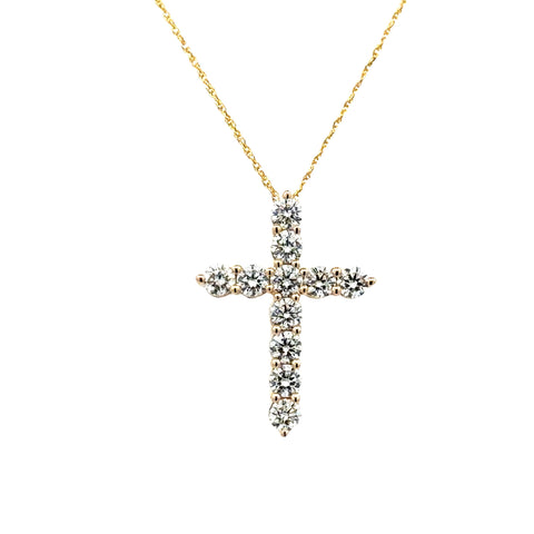 Lady's Yellow 14 Karat Prong Set Cross Lab Created Necklace With 11=1.