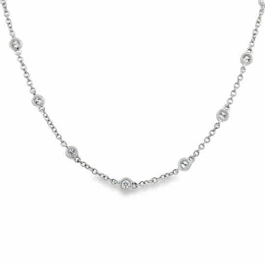 18 Karat White Gold, Bezel Necklace with 1.09ctw Round Brilliant Cut Diamonds