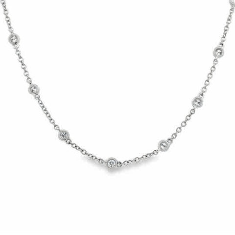 18 Karat White Gold, Bezel Necklace with 1.09ctw Round Brilliant Cut Diamonds