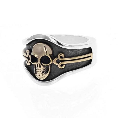 White Sterling Silver Skull Cigar Band Ring Size 10 Fashion Jewelry
