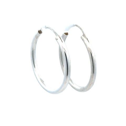 Lady's White Sterling Silver 35Mm Continuous Hoop Earrings
