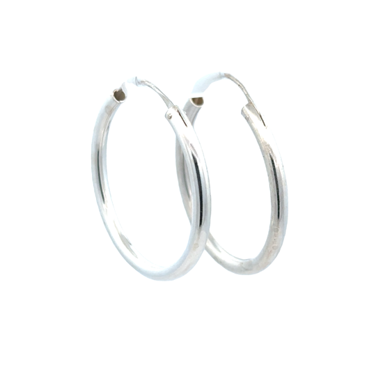 Lady's White Sterling Silver 35Mm Continuous Hoop Earrings
