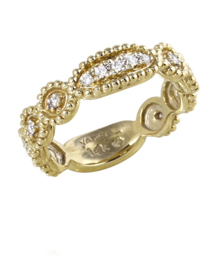 Lady's Yellow 14 Karat Scallop With Beaded Detail Fashion Ring Size 6.