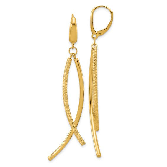 Textured Tube Dangle Earrings | 14k Yellow
