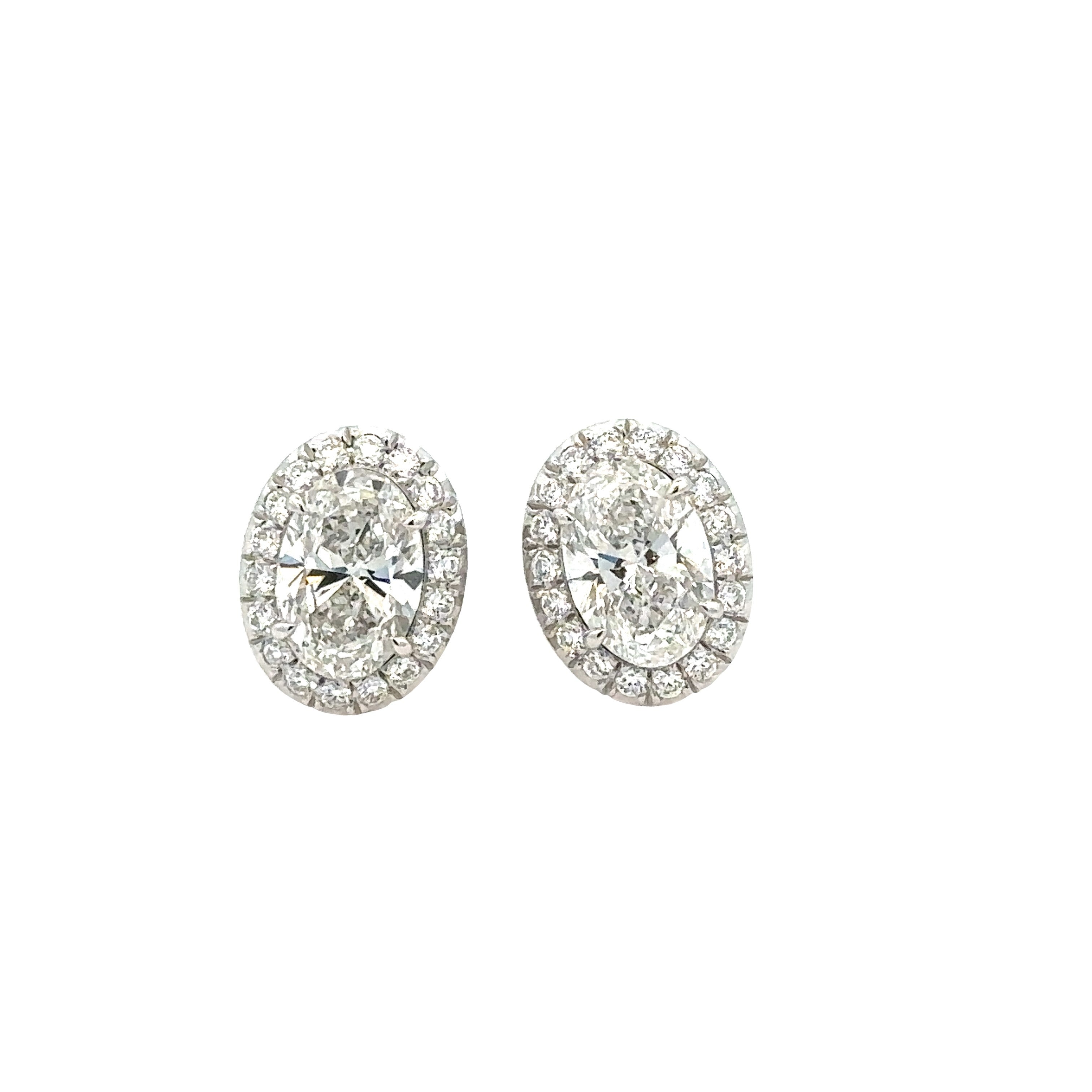 Lady's White 14 Karat Oval Halo Studs Lab Created Earrings 3.50tw Vari