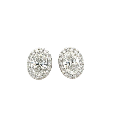 Lady's White 14 Karat Oval Halo Studs Lab Created Earrings 3.50tw Vari