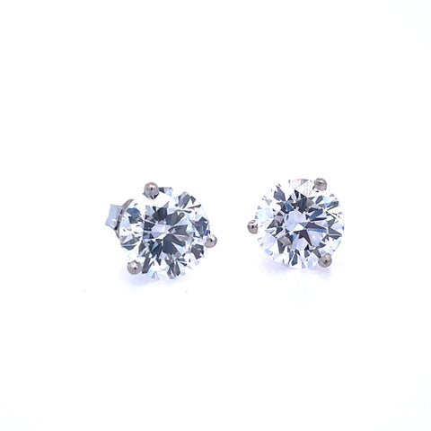 Lady's White 14 Karat Three Prong Lab Created Earrings With One 1.17Ct