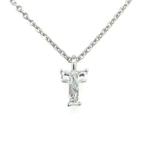 Lady's White 14 Karat "T" Initial Lab Created Necklace With One = 1.14