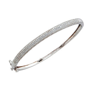 Lady's White 18 Karat Over Sterling Silver Pave' Hinged Bangle With 2.