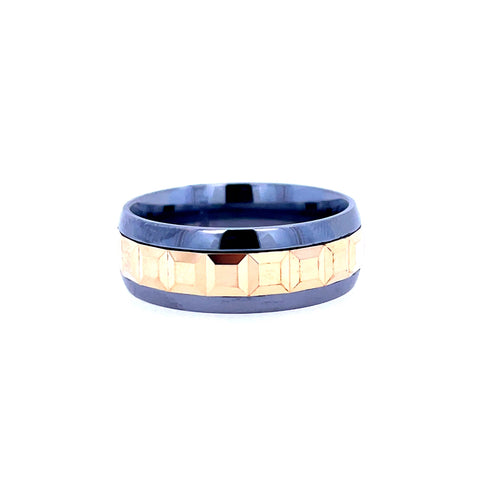 White/Yellow Tantalum/14K 8Mm Faceted Center Wedding Band