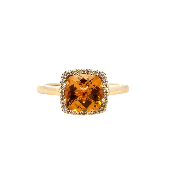 Lady's Yellow 14 Karat Cushion Halo Fashion Ring one = 2.03ct Cushion