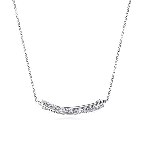 White Sterling Silver Bar Necklace Chain Length 17.5 With 0.32Tw Round