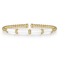 Yellow 14 Karat Bujukan Beads, Split With White Enamel Bracelet Length