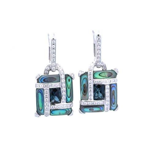 Lady's White 14 Karat Square Dangle Earrings With 5.90Tw V Abalone Dou