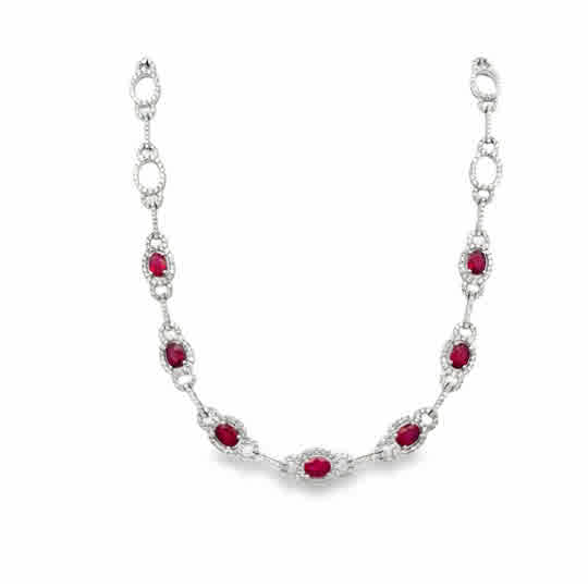 Lady's White 18 Karat Oval Halo Stations With Links Necklace 7 = 4.53t