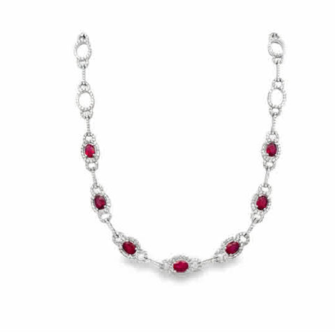 Lady's White 18 Karat Oval Halo Stations With Links Necklace 7 = 4.53t