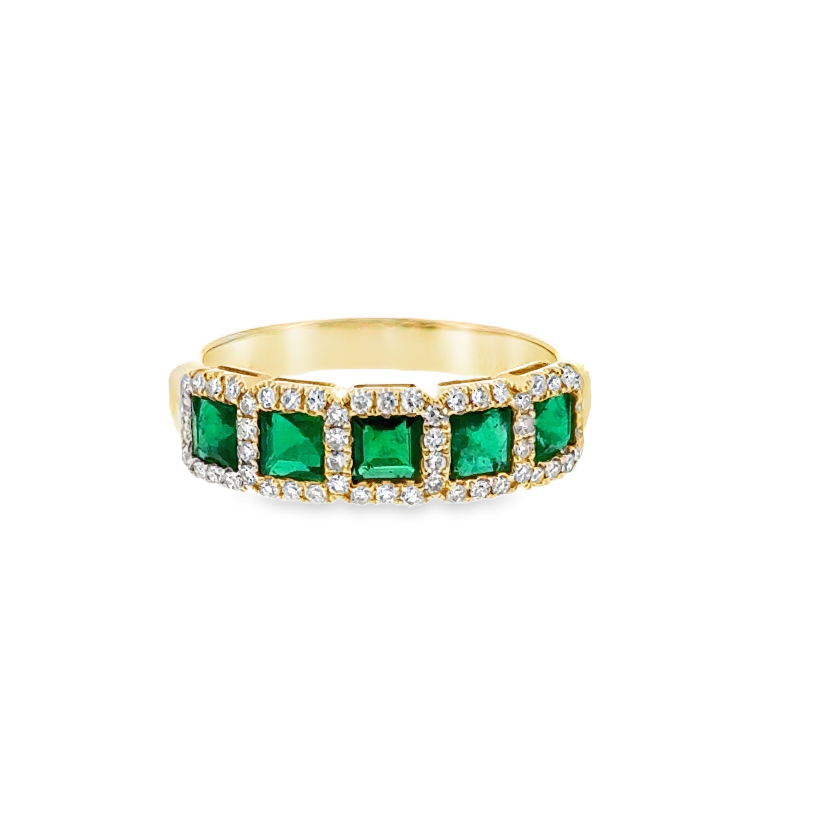 14 Karat Yellow Gold Fashion Ring with .85ctw Emeralds, and .27ctw Diamonds