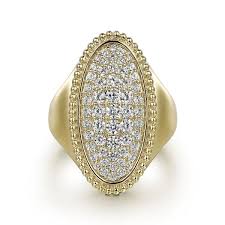 Oval Pave' with Beaded Halo Fashion Ring | 14k Yellow
