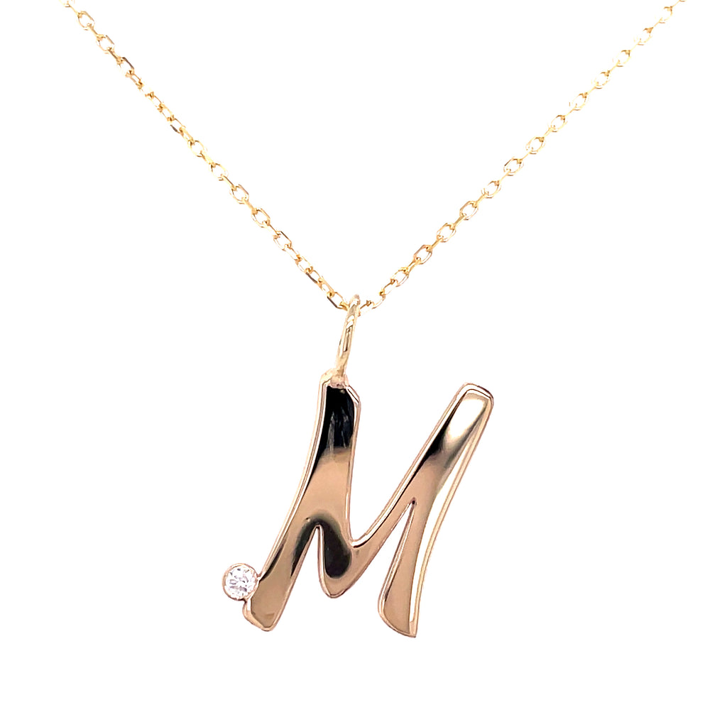 Script Letter "M" Necklace | 14k Yellow