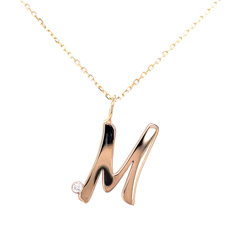 Script Letter "M" Necklace | 14k Yellow