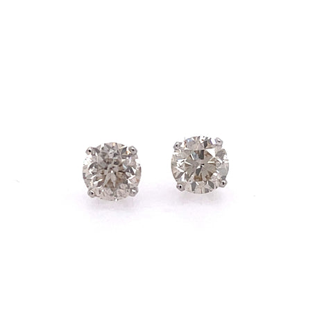 Lady's White 14 Karat Four Prong Studs Earrings With 2 = 1.02Tw Round