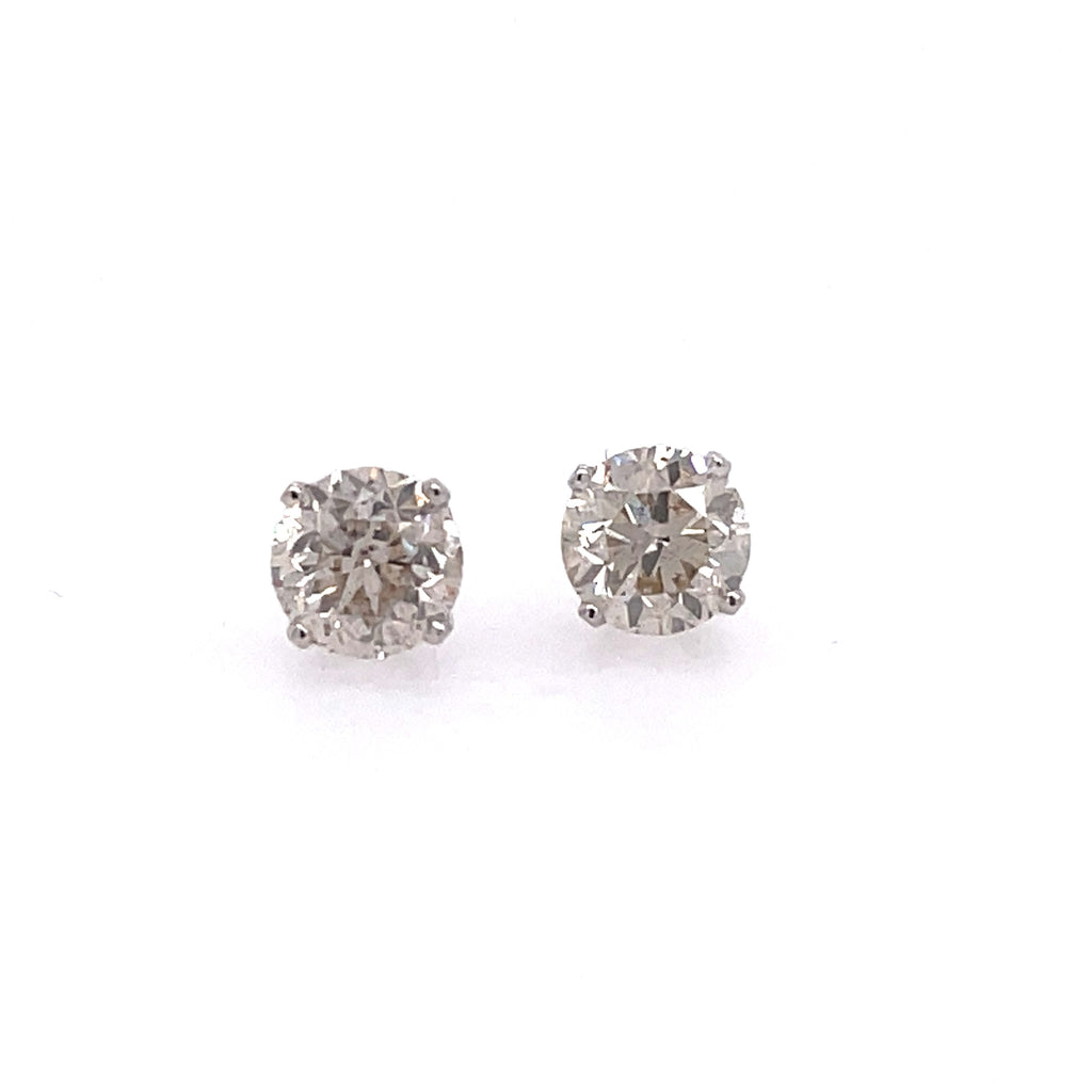 Lady's White 14 Karat Four Prong Studs Earrings With 2=1.02Tw Round I/