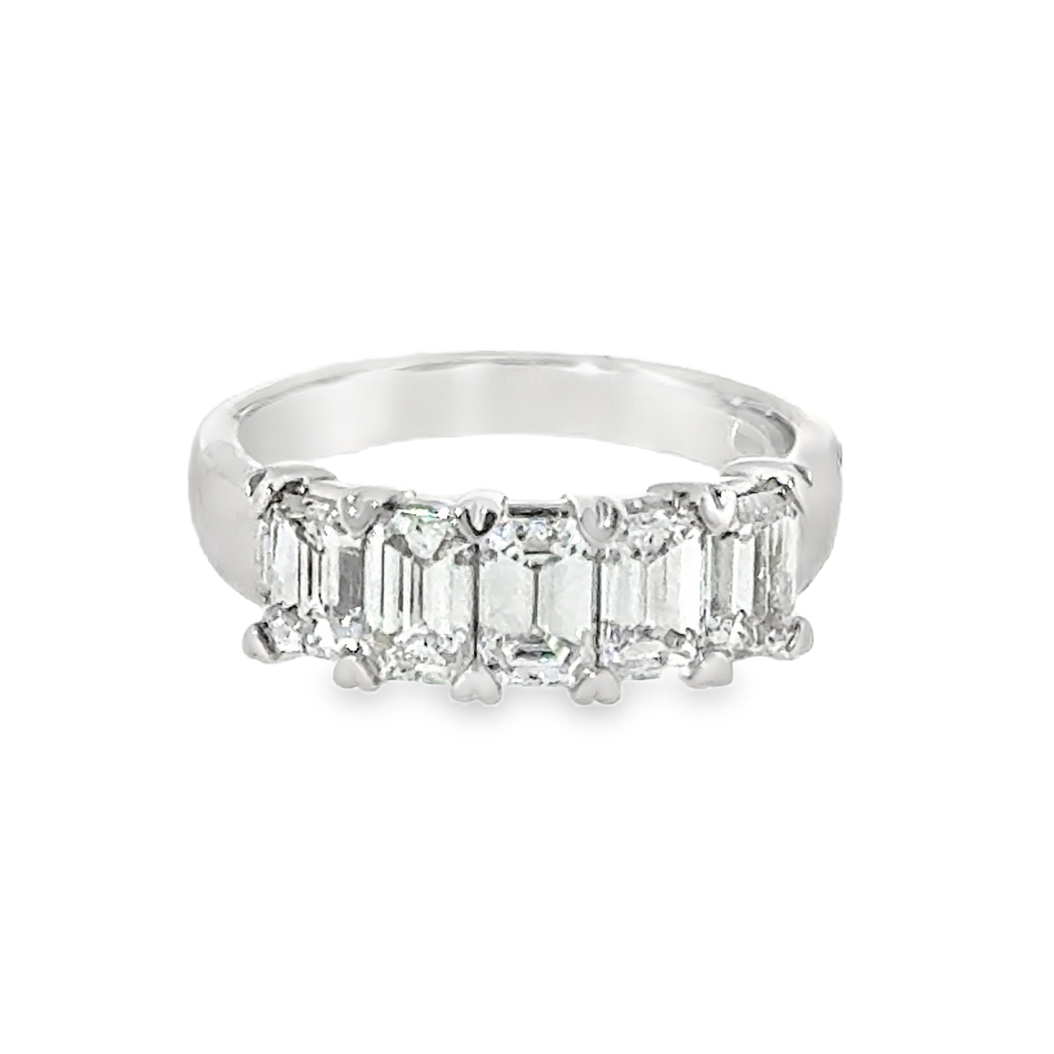 14 Karat White Gold Anniversary Ring with Five (5) Emerald Cut Lab Created Diamonds 1.90ctw