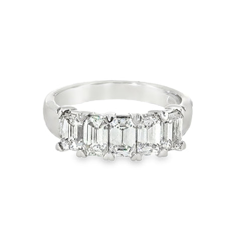 14 Karat White Gold Anniversary Ring with Five (5) Emerald Cut Lab Created Diamonds 1.90ctw