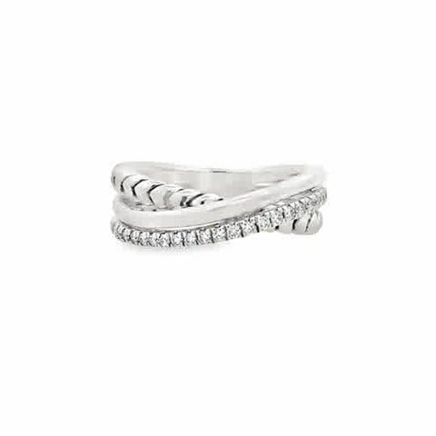 Lady's White Sterling Silver Crossover Fashion Ring = 0.20tw Round H/I