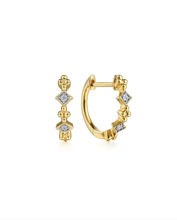 14K Yellow Gold Diamond Huggie Earrings with .04ctw Round Diamonds