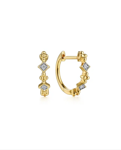 14K Yellow Gold Diamond Huggie Earrings with .04ctw Round Diamonds