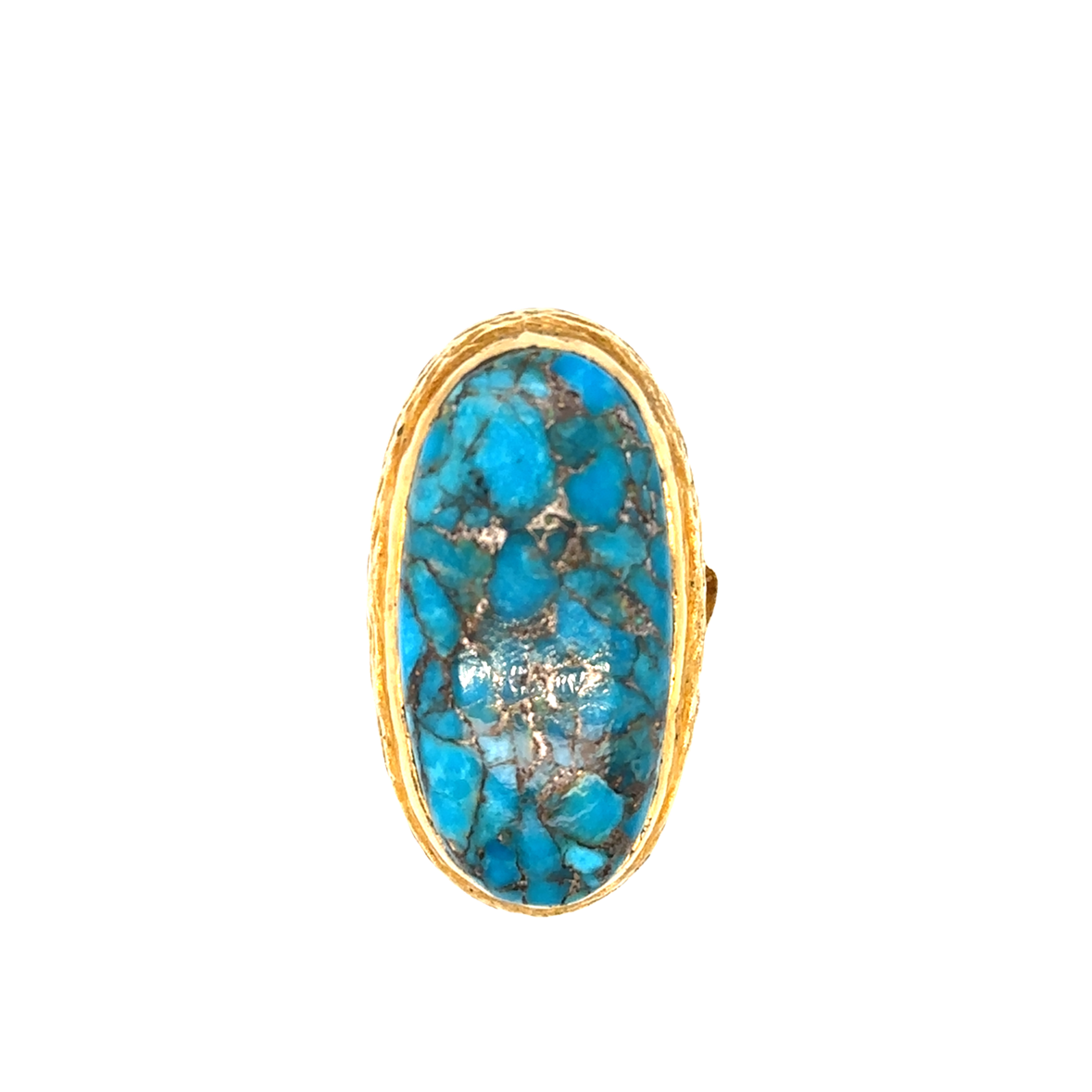 Large Gold Iran Turquoise Oval Ring | 925 Sterling Silver