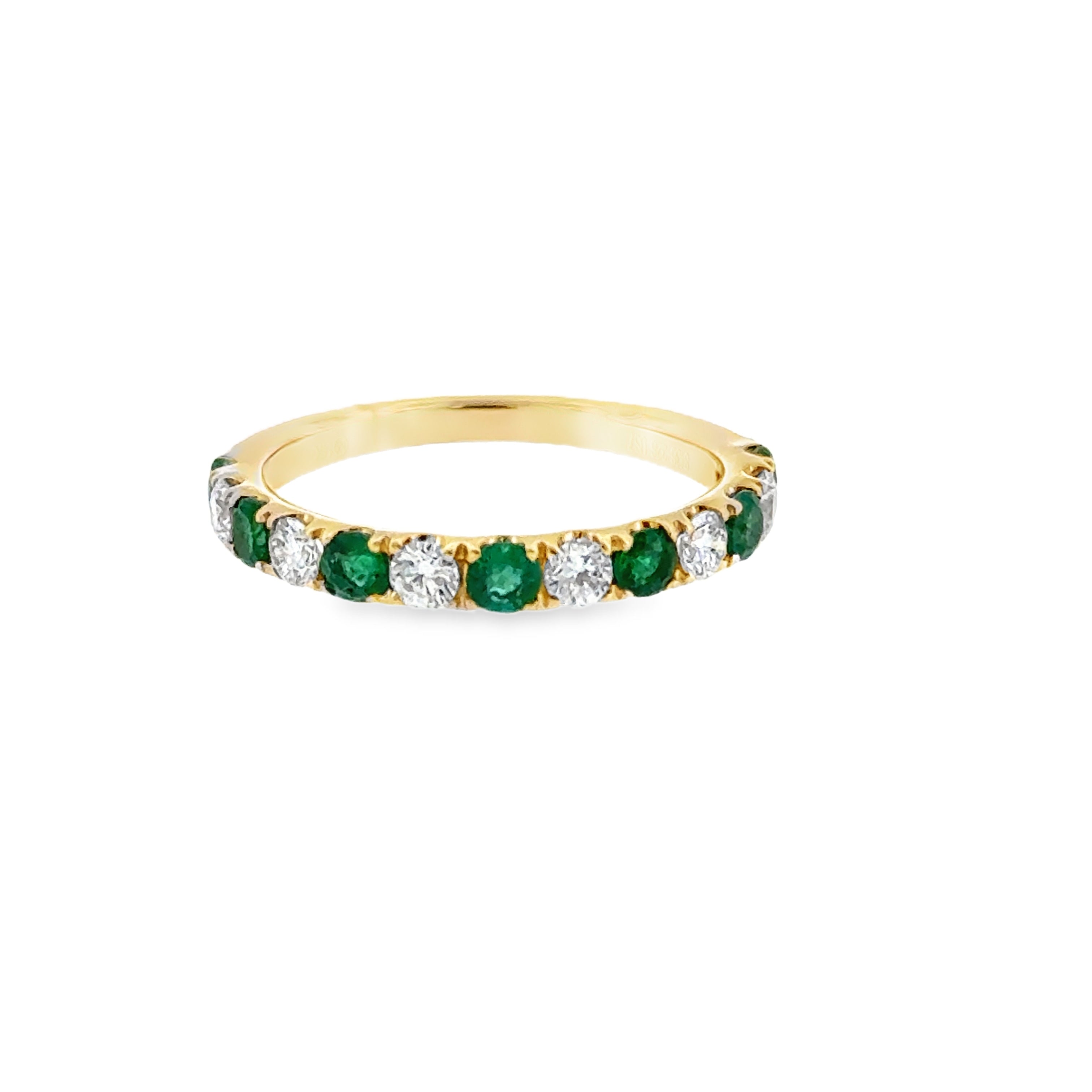 14 Karat Yellow Gold Alternating Fashion Ring with .58ctw Emeralds and .44ctw Diamonds